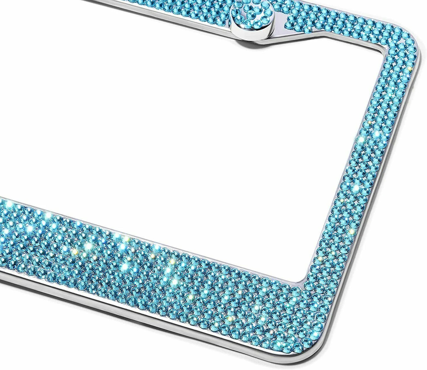 1 Luxury AQUA Blue Aquamarine Crystal Diamond Encrusted anti-theft Sparkle LUX License Plate Frame Cover Holder Bling Caps