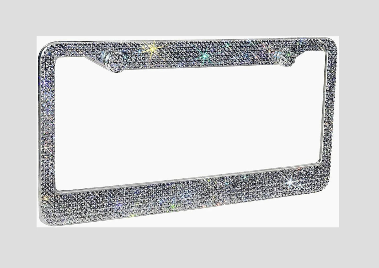 1 GREY Luxury Gray Diamond CRYSTAL License Plate Frame Anti-theft LUX sparkle Cover Holder Bling Caps
