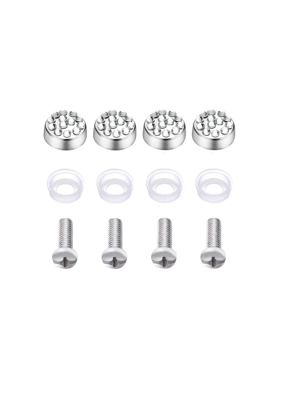 4 White Diamond Crystal Encrusted License Plate Frame Replacement Bling Caps and Screws Clear Sparkly Luxury Anti-theft