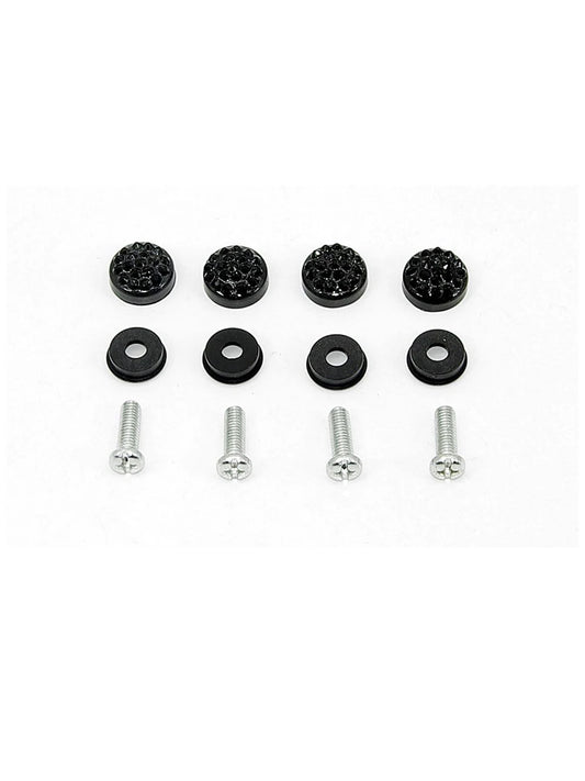 4 Jet Black Diamond Crystal Encrusted License Plate Frame Replacement Bling Caps and Screws Sparkly Luxury Anti-theft