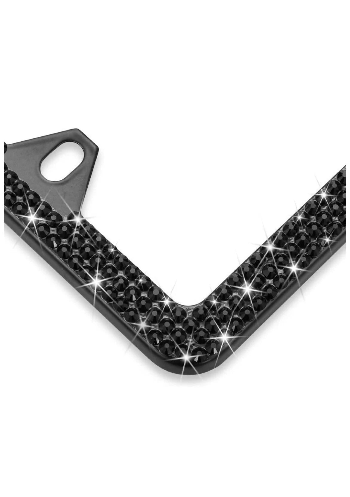 2 Swarovski JET BLACK Crystal Diamond Encrusted Blacked Out License Plate Black MetalLuxury Sparkly Frames Cover Holder Made with Bling Caps