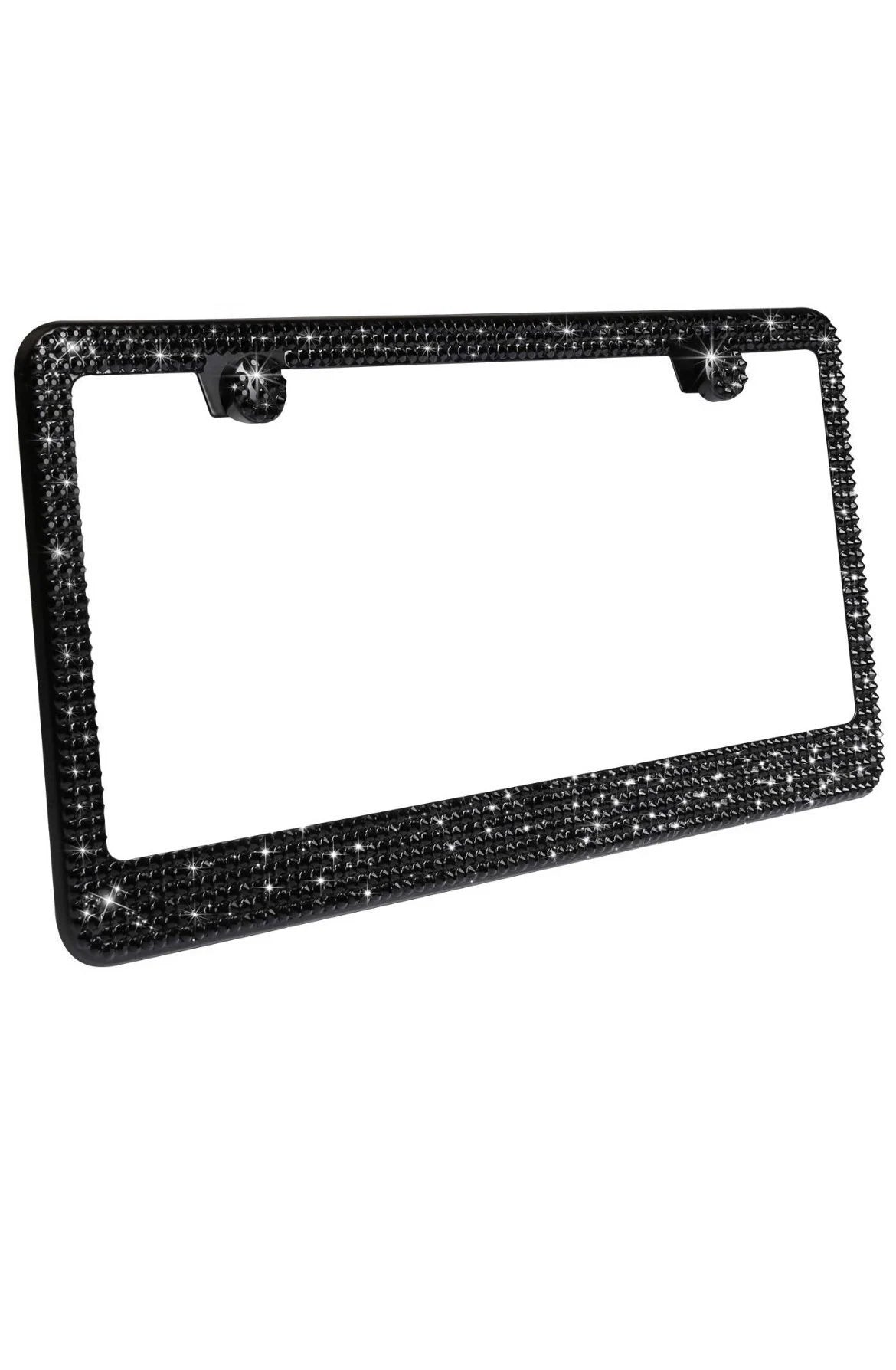 2 Swarovski JET BLACK Crystal Diamond Encrusted Blacked Out License Plate Black MetalLuxury Sparkly Frames Cover Holder Made with Bling Caps