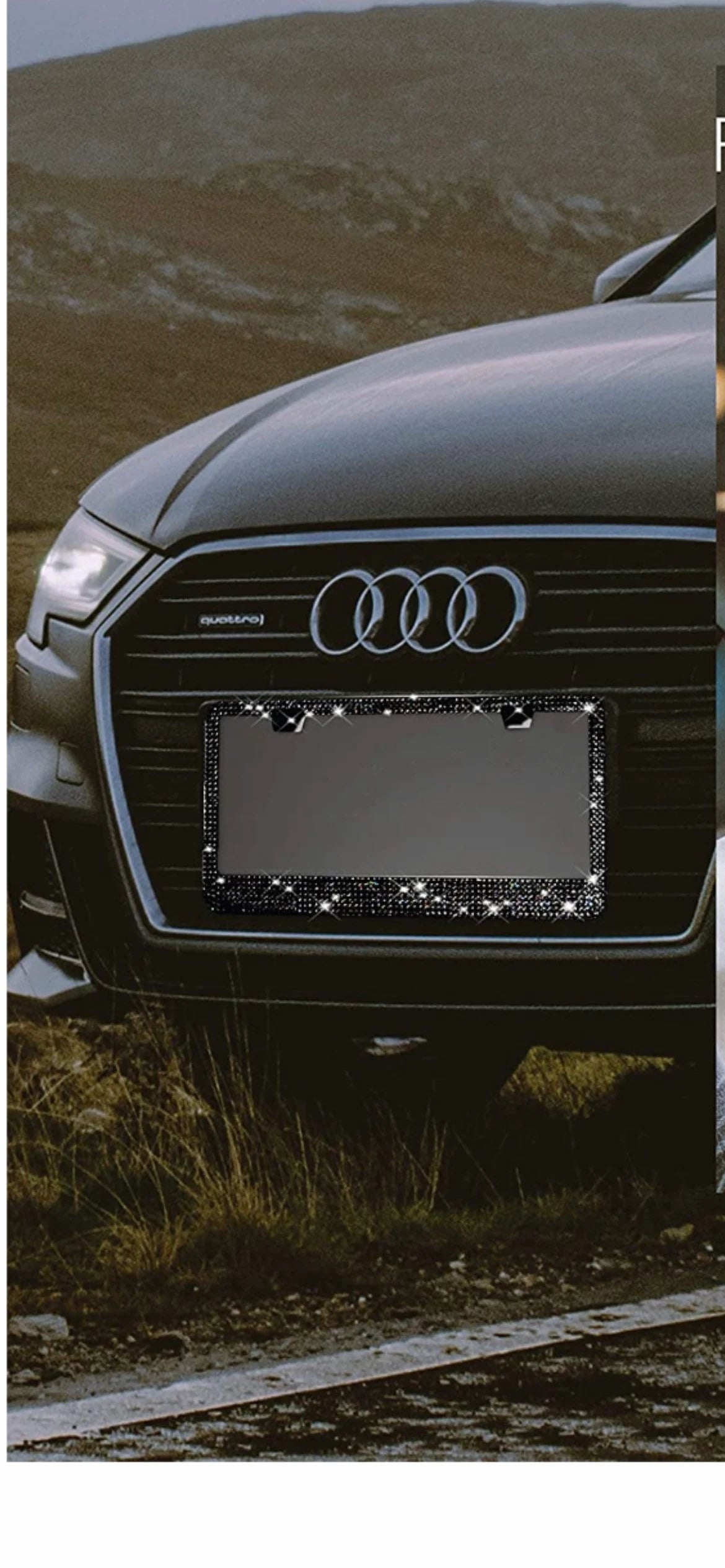 1 Swarovski JET BLACK Diamond Crystal Blacked Out Metal License Plate Frame Dark Luxury Sparkly Cover Holder Bling Caps Made With Swarovski