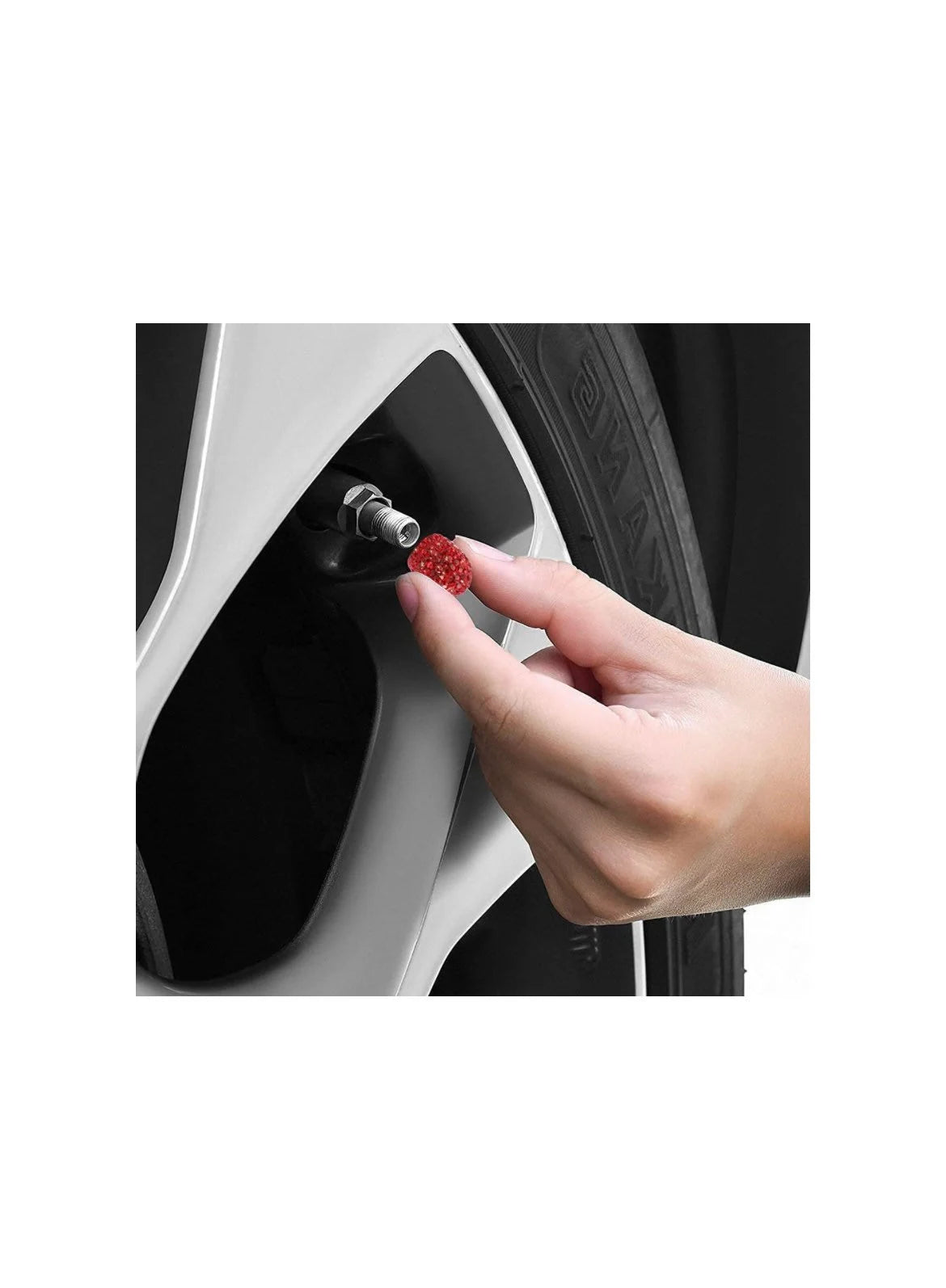 4x Tire Valve Caps RED Light Siam Diamond Luxury with Crystal Embellishment Ultra Bling Universal Round Fit Car Motorcycle SUV Bicycle Bike Full Set