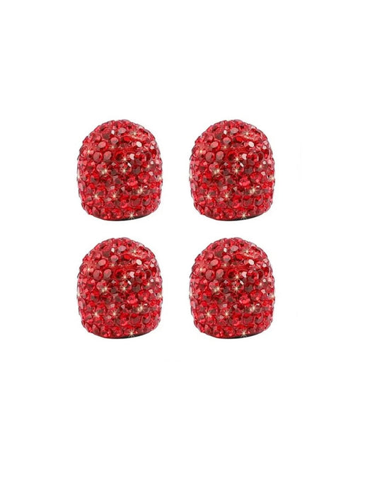 4x Tire Valve Caps RED Light Siam Diamond Luxury with Crystal Embellishment Ultra Bling Universal Round Fit Car Motorcycle SUV Bicycle Bike Full Set