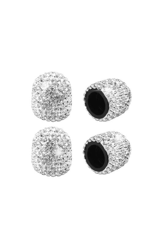 4x Tire Valve Caps White Diamond Luxury with Crystal Embellishment Ultra Bling Universal Round Fit Car SUV Motorcycle Bicycle Bike Full Set