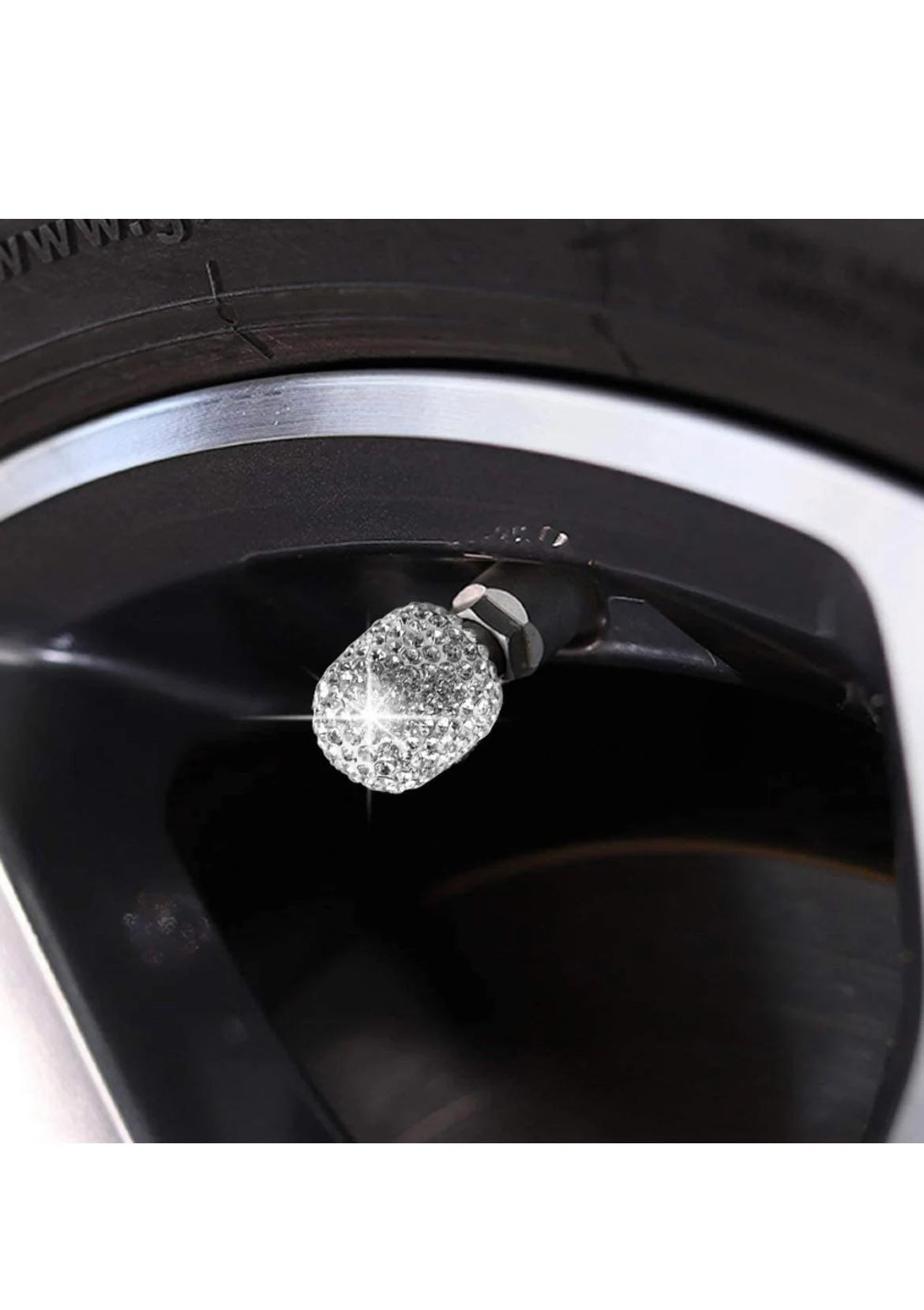 4x Tire Valve Caps White Diamond Luxury with Crystal Embellishment Ultra Bling Universal Round Fit Car SUV Motorcycle Bicycle Bike Full Set