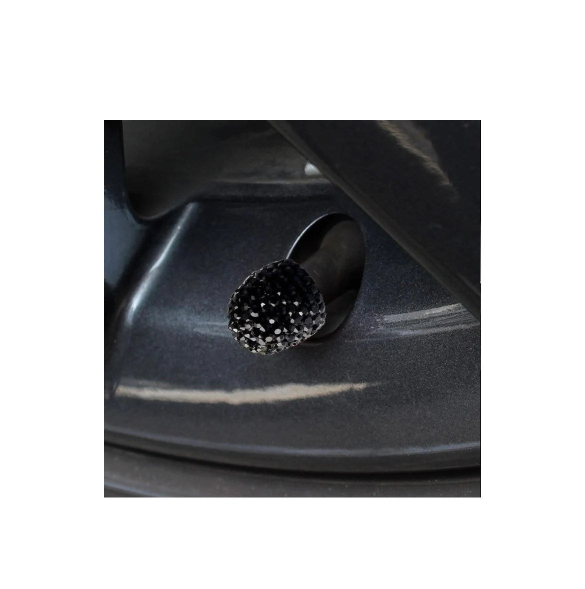 4x Jet Black Tire Valve Caps Ultra Bling Diamond Luxury with Crystal Embellishment Universal Round Fit Car Bicycle Motorcycle Bike SUV Set