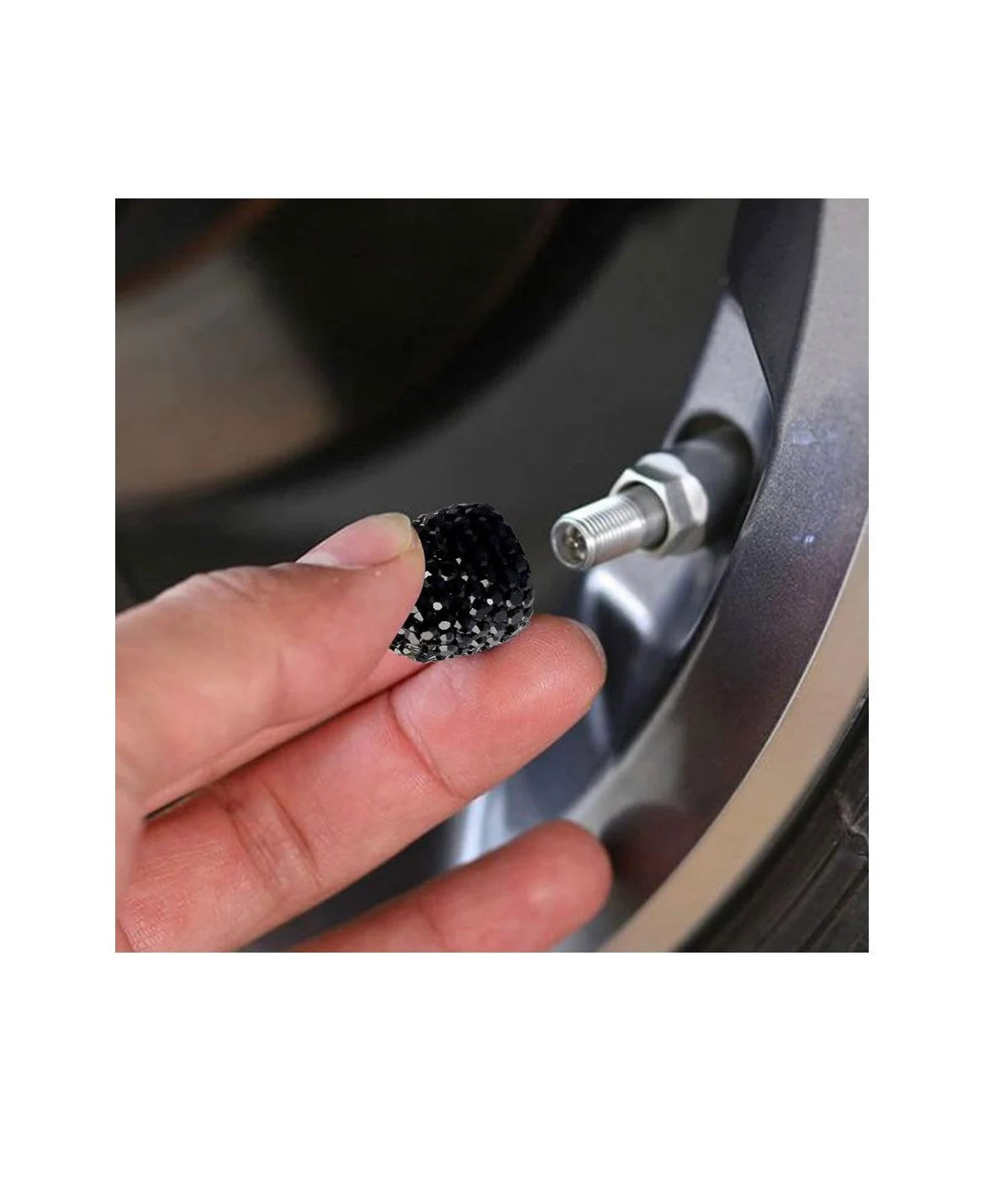 4x Jet Black Tire Valve Caps Ultra Bling Diamond Luxury with Crystal Embellishment Universal Round Fit Car Bicycle Motorcycle Bike SUV Set