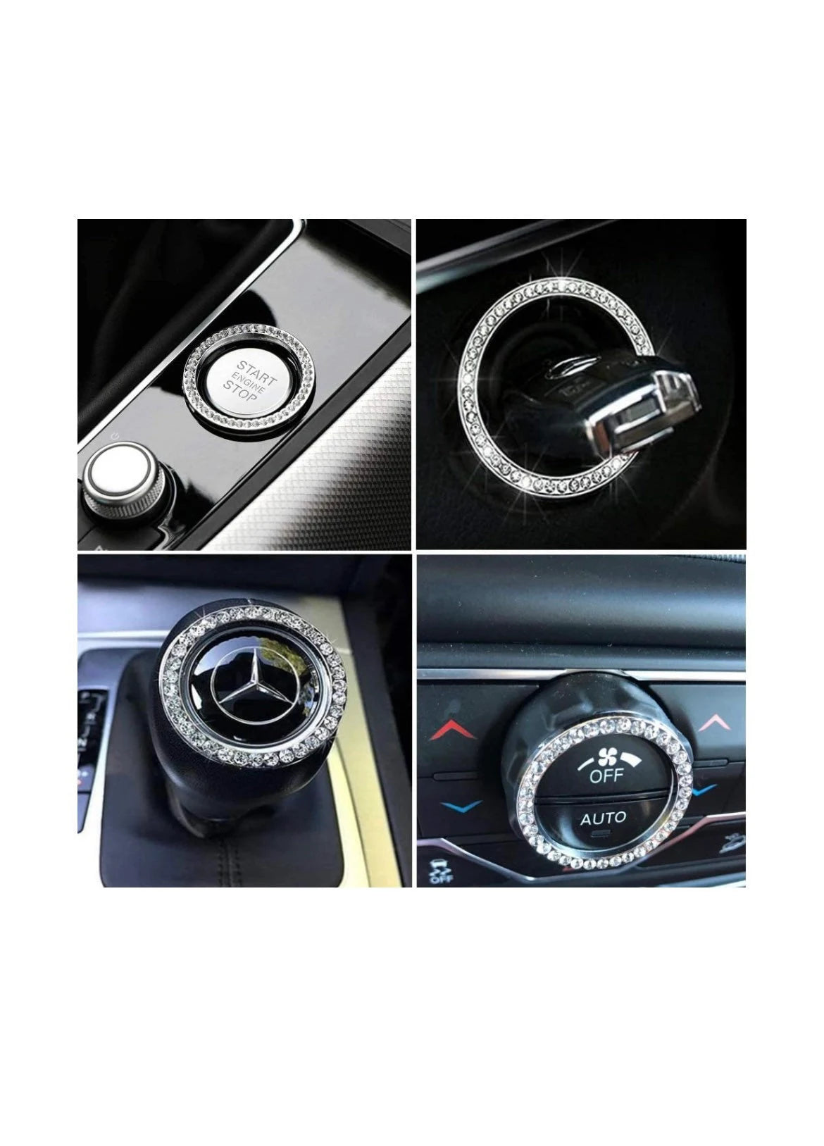 2x JET BLACK Ignition Ring Engine Start/Stop AC Volume Knob Ultra Bling Diamond Luxury Crystal Embellishment Universal Round Fit