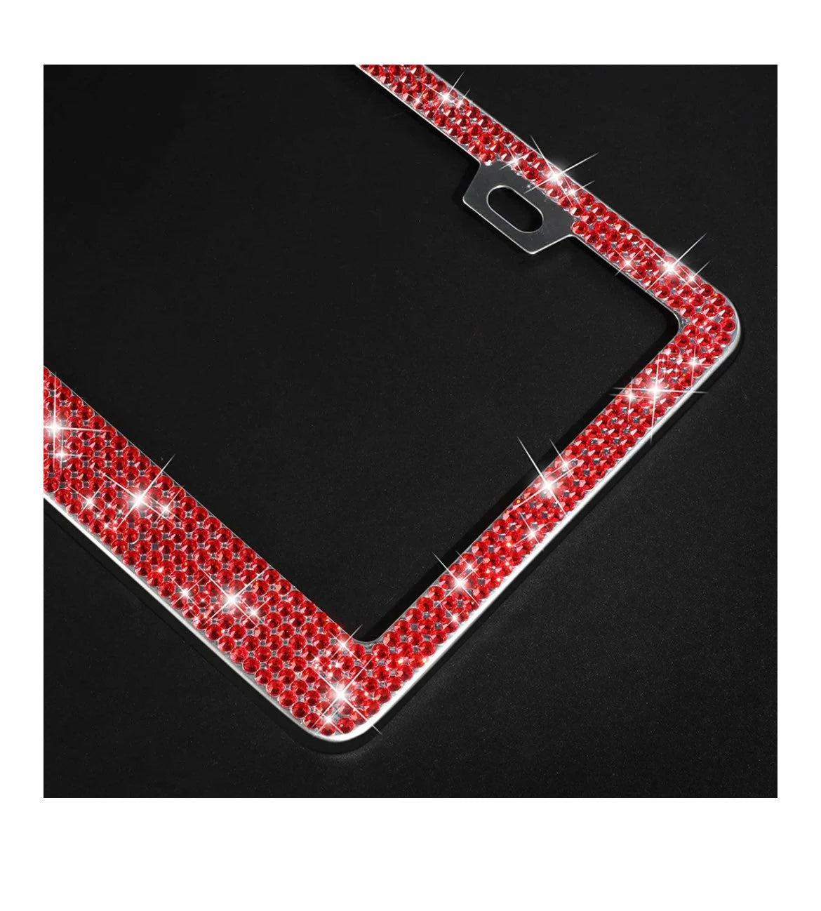 2 Luxury Ruby RED Crystal Light Siam Diamond Blinged License Plate Frame Narrow Top Anti-theft Sparkle Lux Cover Holder Bling Caps
