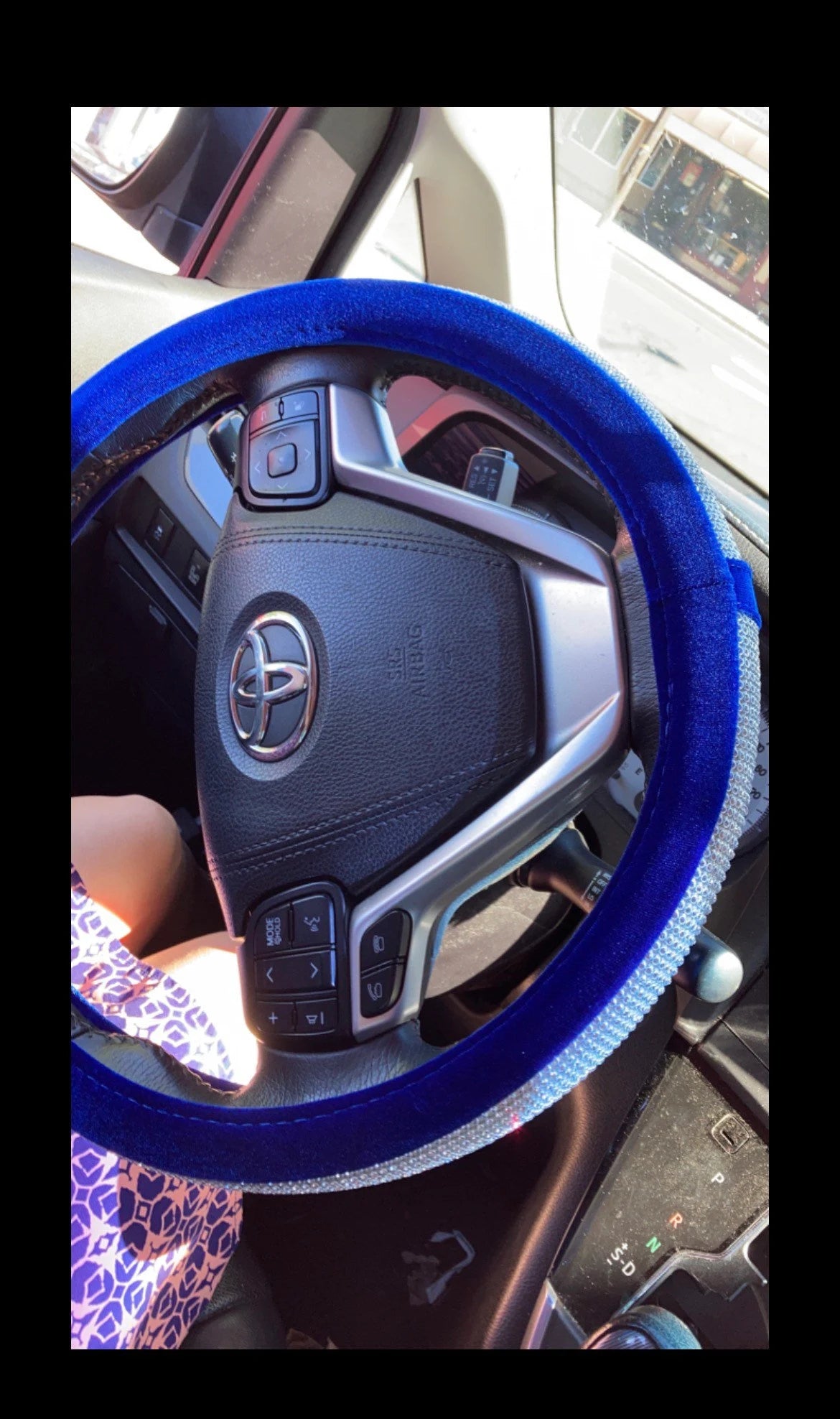 Blue Velvet White Diamond Luxury Steering Wheel Cover with Ultra Bling Crystal Embellishment Universal Round Fit
