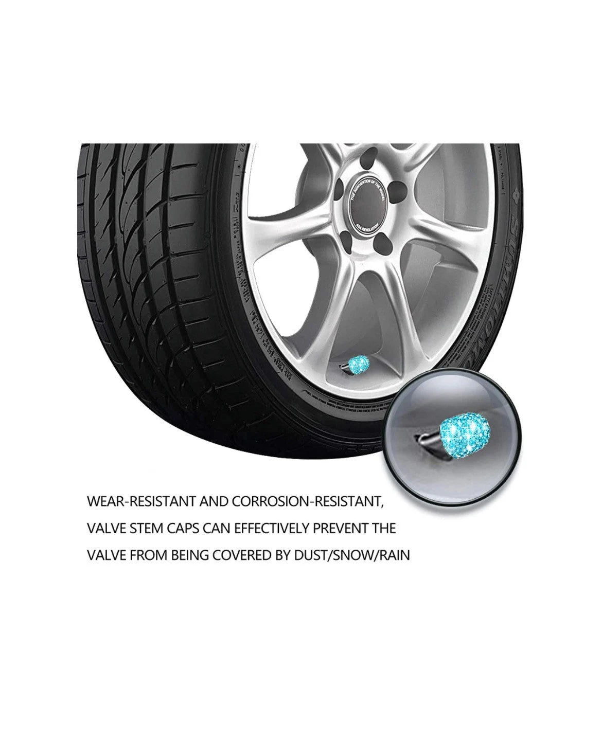 4x AQUA Blue Aquamarine Tire Valve Caps Ultra Bling Diamond Luxury with Crystal Embellishment Universal Fit Car Motorcycle SUV Bicycle Bike
