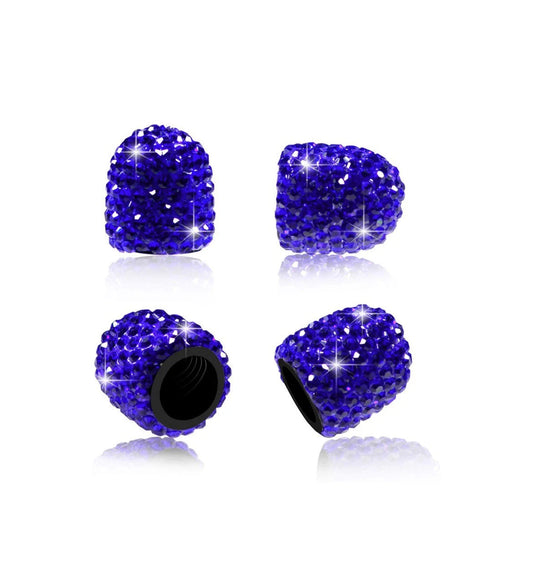 4x Royal BLUE SAPPHIRE Tire Valve Caps Ultra Bling Diamond Luxury with Crystal Embellishment Universal Fit Car Bicycle Motorcycle Bike SUV