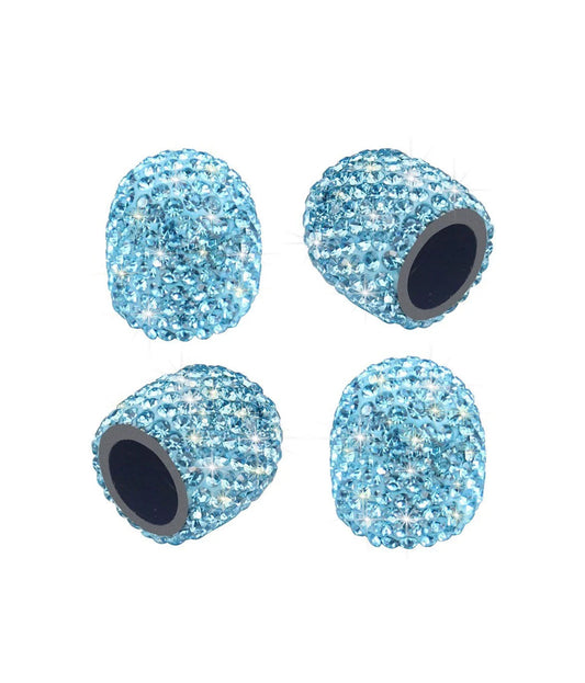 4x AQUA Blue Aquamarine Tire Valve Caps Ultra Bling Diamond Luxury with Crystal Embellishment Universal Fit Car Motorcycle SUV Bicycle Bike