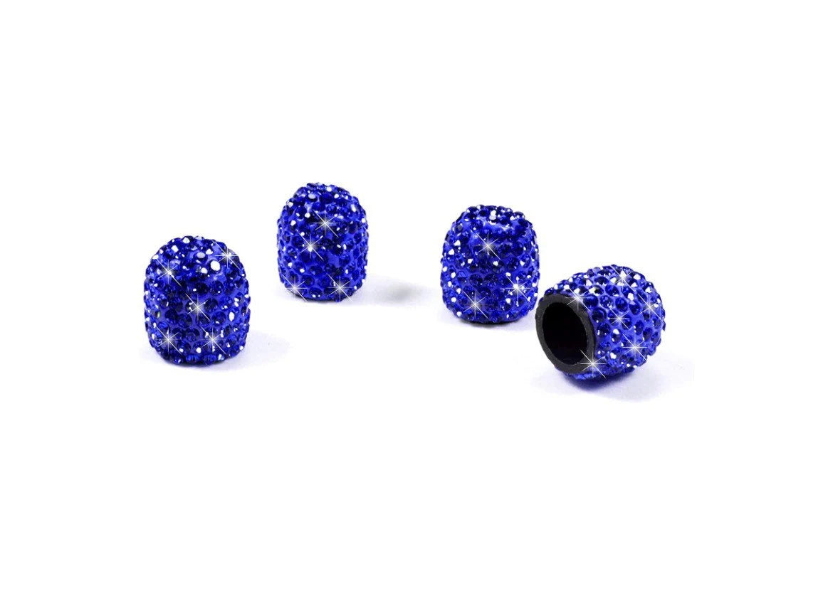 4x Royal BLUE SAPPHIRE Tire Valve Caps Ultra Bling Diamond Luxury with Crystal Embellishment Universal Fit Car Bicycle Motorcycle Bike SUV