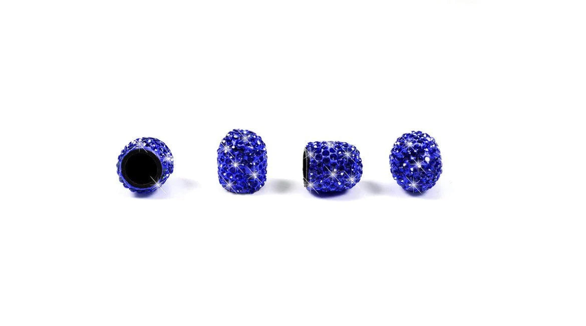 4x Royal BLUE SAPPHIRE Tire Valve Caps Ultra Bling Diamond Luxury with Crystal Embellishment Universal Fit Car Bicycle Motorcycle Bike SUV