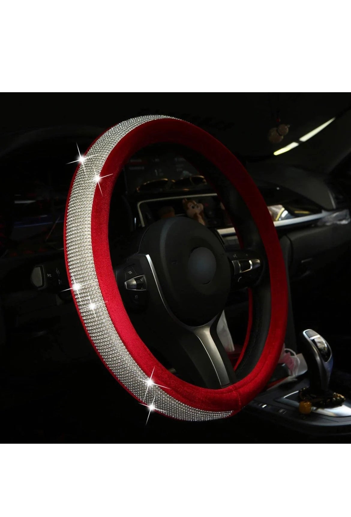 Red Velvet & White Diamond Ultra Bling Luxury Steering Wheel Cover with Crystal Embellishment Universal Round Fit