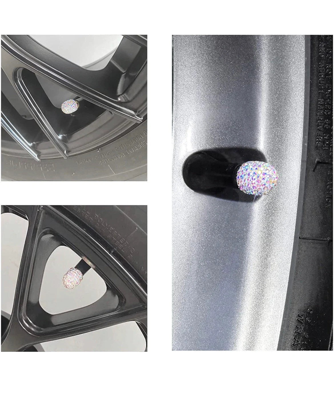 4x AB Aurora Borealis Iridescent Colorful Tire Valve Caps Ultra Bling Diamond Luxury Crystal Round Fit Car Bicycle Motorcycle Bike SUV