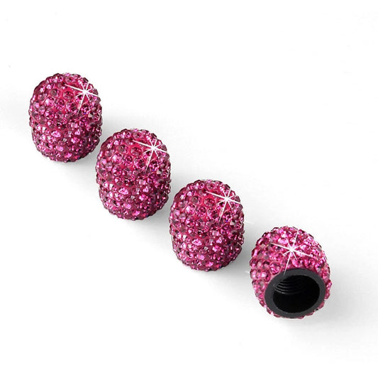 4x Hot Pink Fuchsia Rose Tire Valve Caps Ultra Bling Diamond Luxury Crystal Embellishment Round Fit Car Bicycle Motorcycle Bike SUV