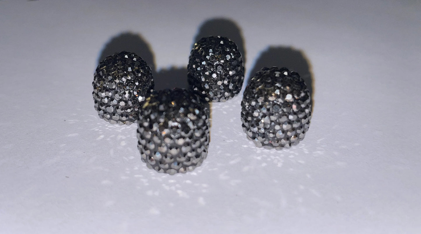 4x Jet Hematite Metallic Silver Tire Valve Caps Ultra Bling Diamond Luxury Crystal Embellishment Round Fit Car Bicycle Motorcycle Bike SUV