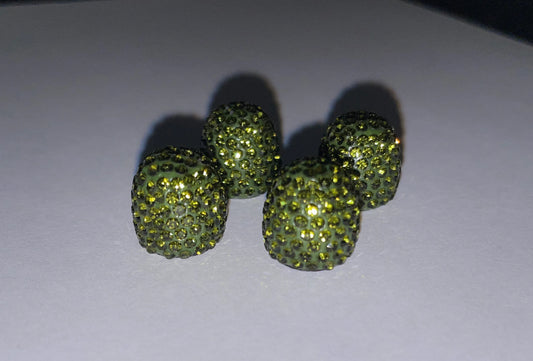 4x Olive Army Military Camo Green Tire Valve Caps Ultra Bling Diamond Luxury Olivine Crystal Embellishment Universal Round Fit Car Bicycle Motorcycle Bike SUV Set
