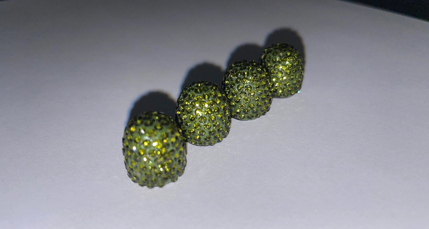 4x Olive Army Military Camo Green Tire Valve Caps Ultra Bling Diamond Luxury Olivine Crystal Embellishment Universal Round Fit Car Bicycle Motorcycle Bike SUV Set