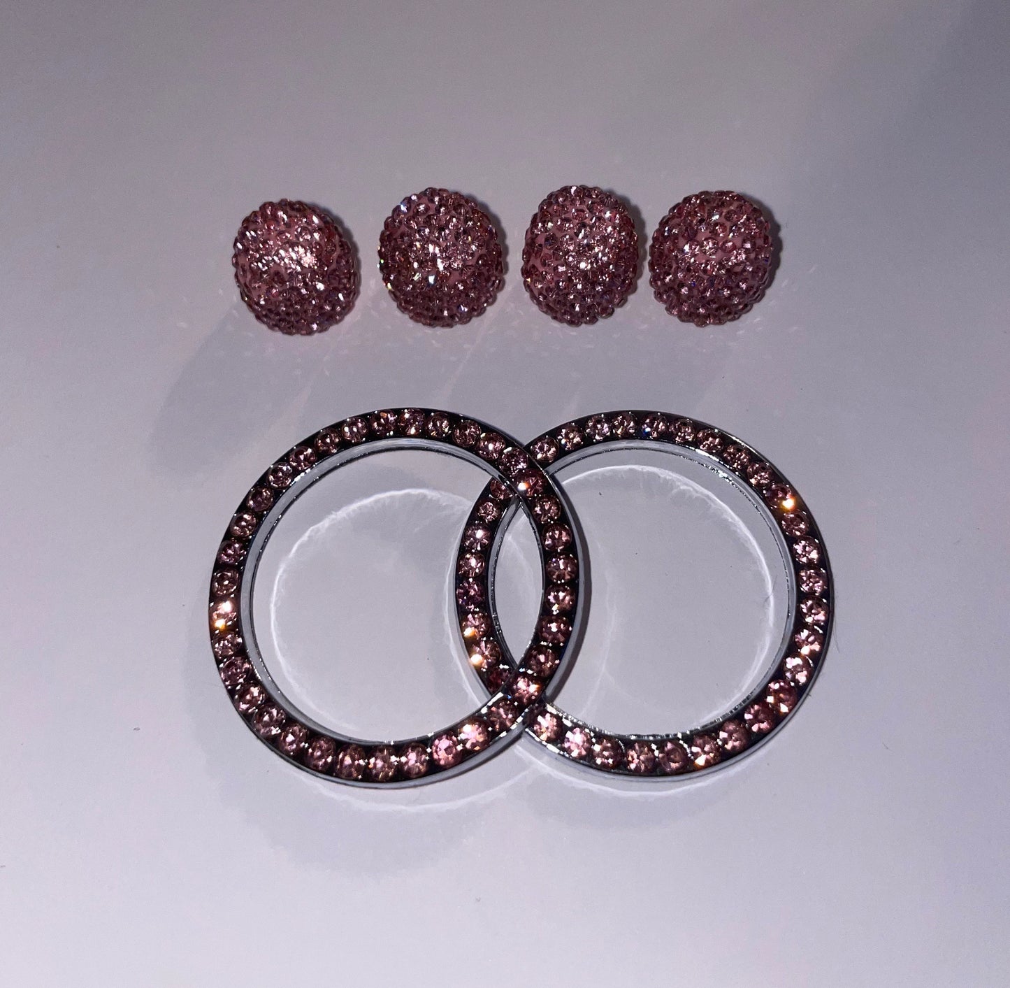 6 pc Bling SET PINK Crystal 4 Tire Valve Caps 2 Ignition Rings Ac Knob Diamond Luxury Crystal Embellishment Car SUV Bike Motorcycle