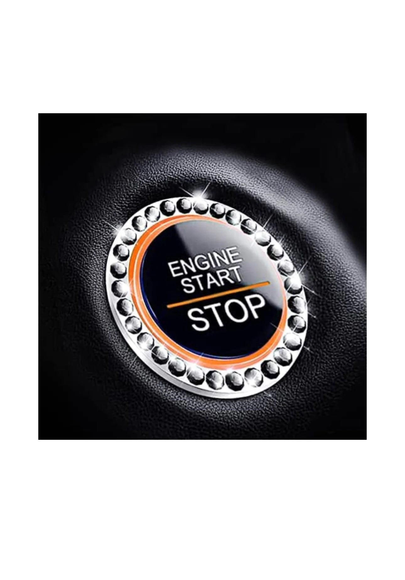 2x JET BLACK Ignition Ring Engine Start/Stop AC Volume Knob Ultra Bling Diamond Luxury Crystal Embellishment Universal Round Fit