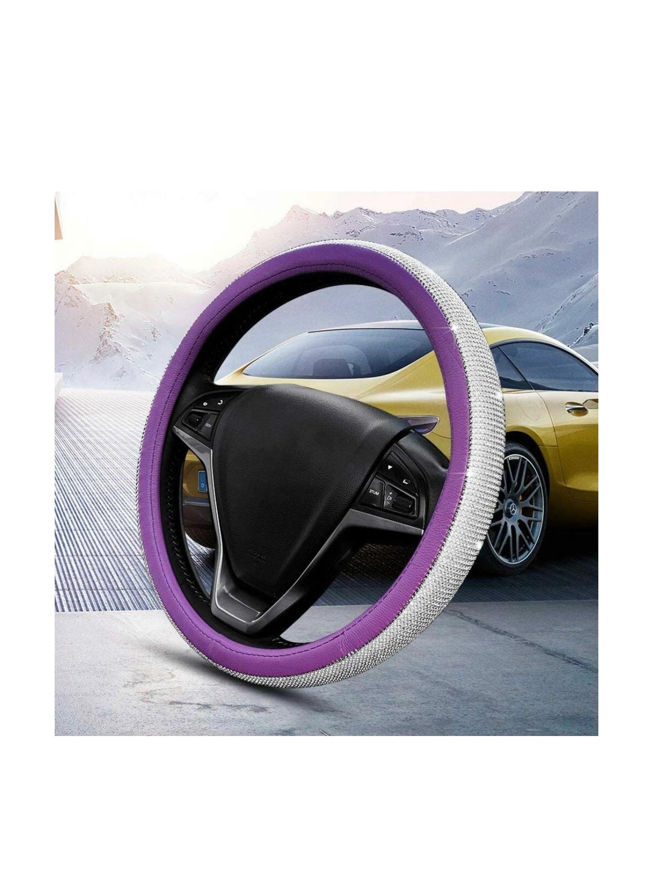 Purple Leather Bling White Diamond Luxury Steering Wheel Cover with Crystal Embellishment Universal Round Fit