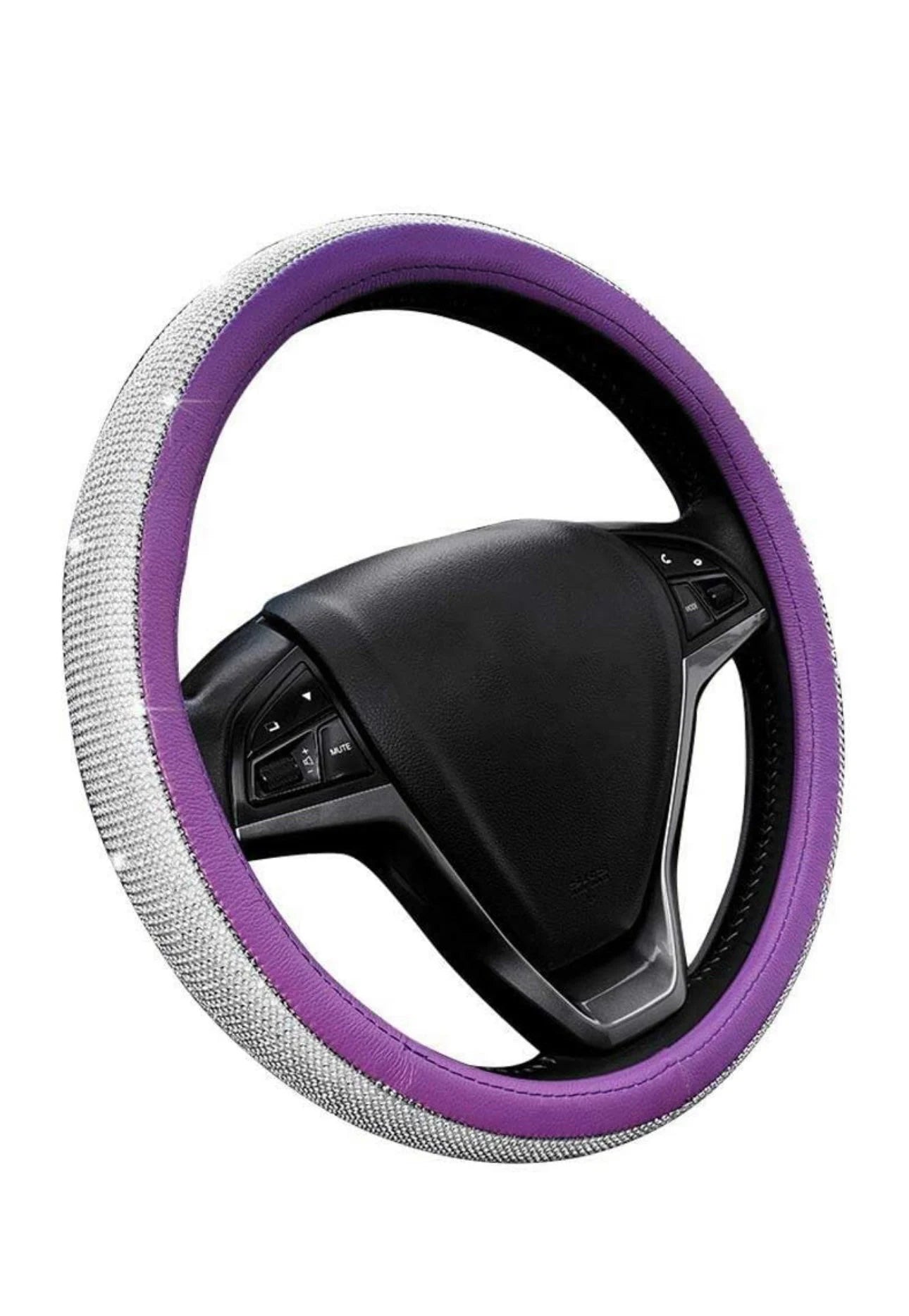 Purple Leather Bling White Diamond Luxury Steering Wheel Cover with Crystal Embellishment Universal Round Fit
