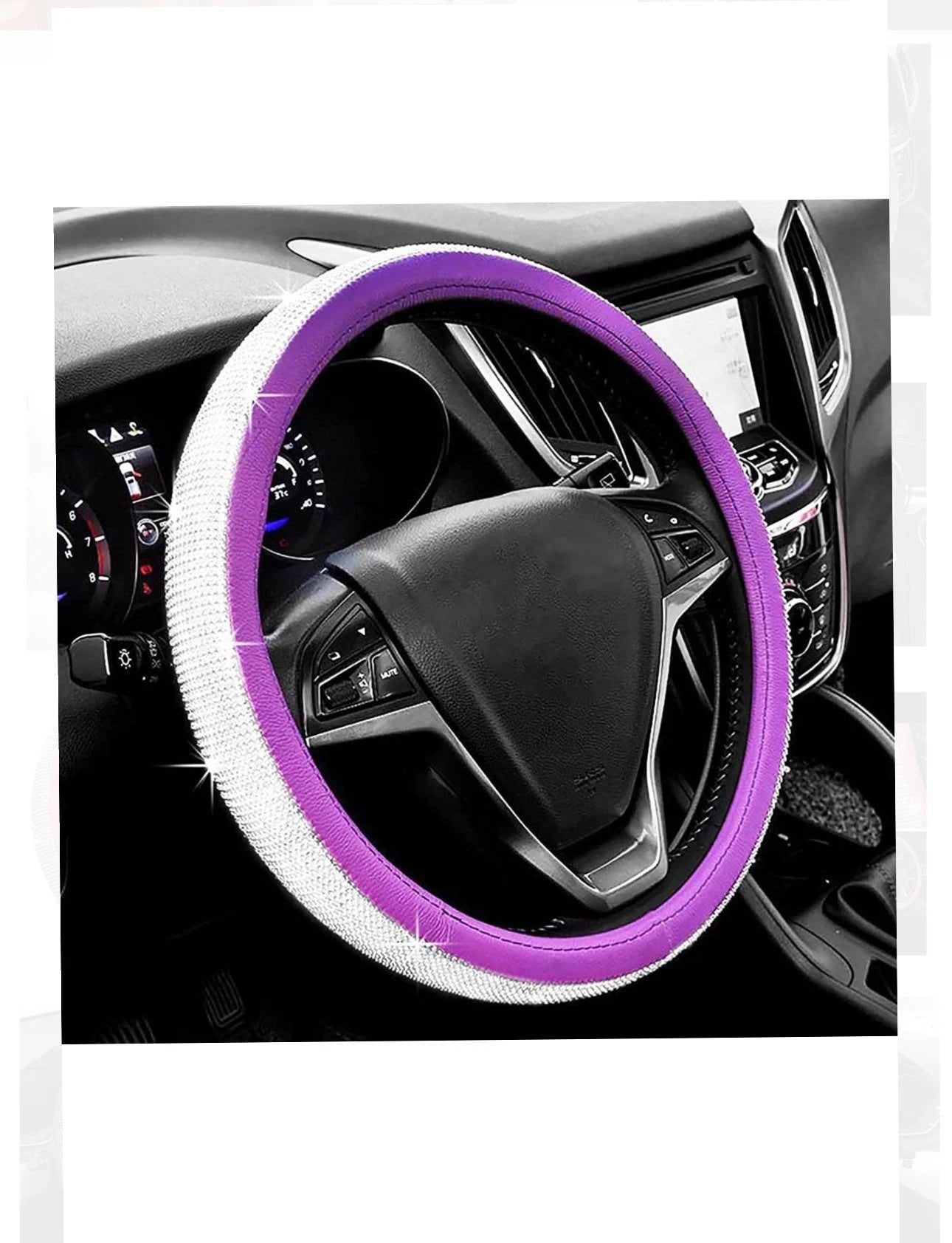 Purple Leather Bling White Diamond Luxury Steering Wheel Cover with Crystal Embellishment Universal Round Fit