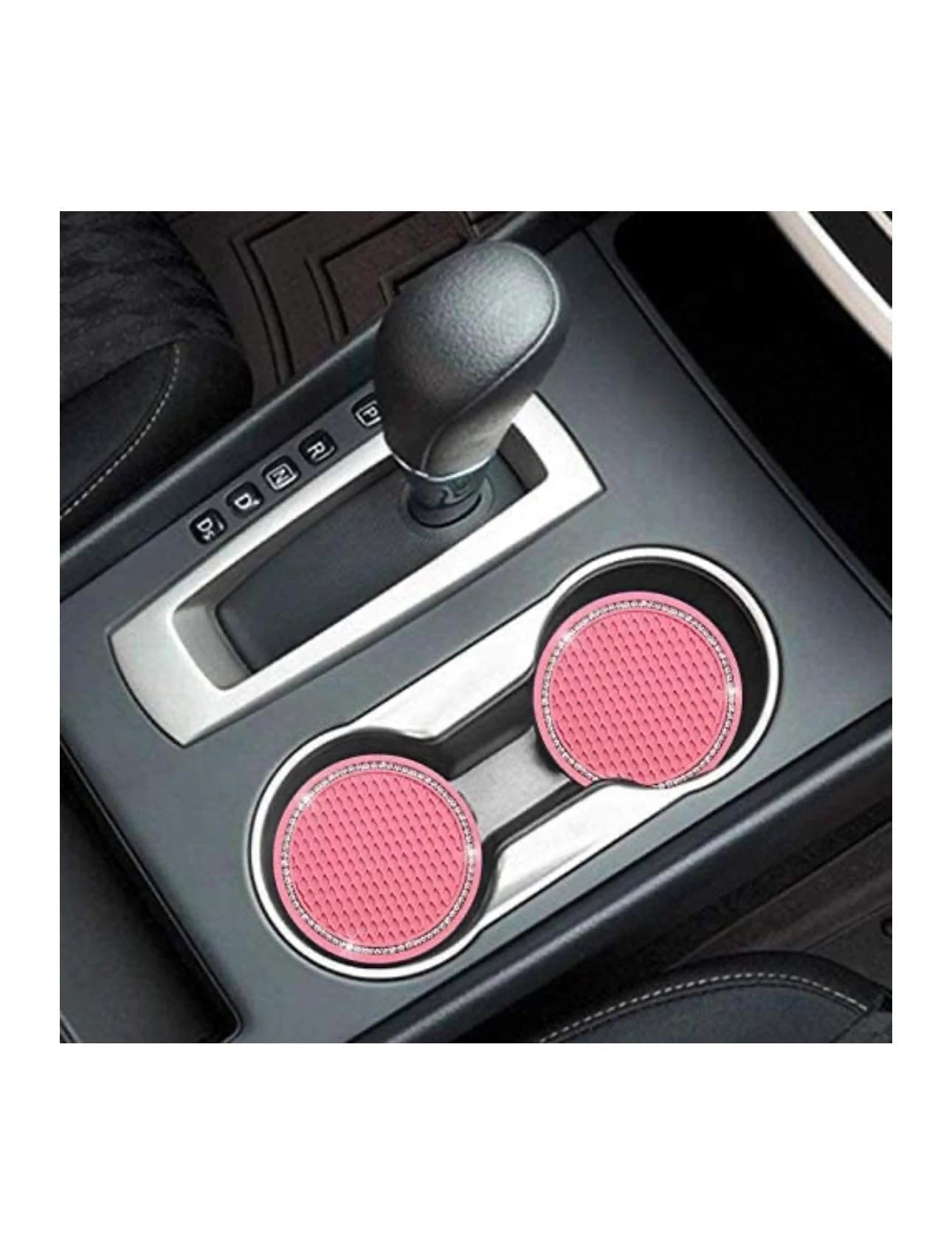 2 Pink Coasters Cup Holder Insert Ultra Bling White Diamond Luxury Crystal Embellishment Round Fit Car SUV Silicone Anti-Slip Coaster