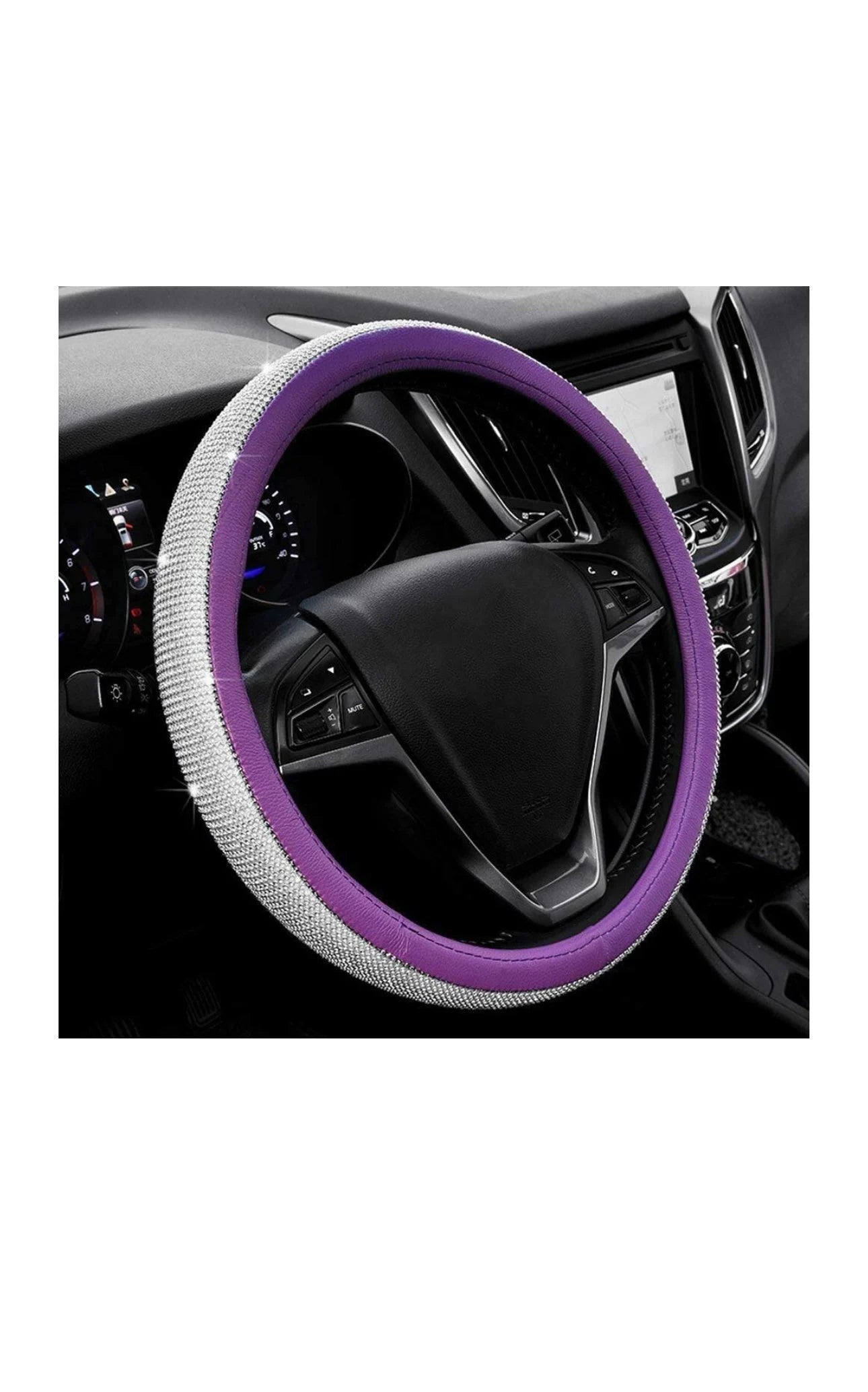 Purple Leather Bling White Diamond Luxury Steering Wheel Cover with Crystal Embellishment Universal Round Fit