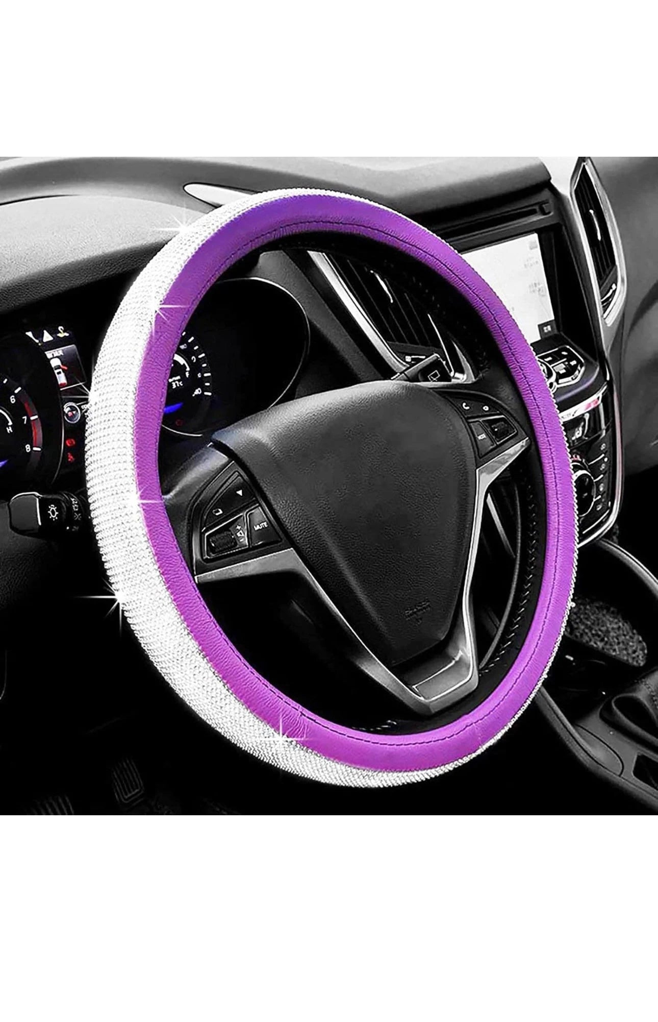 Purple Leather Bling White Diamond Luxury Steering Wheel Cover with Crystal Embellishment Universal Round Fit