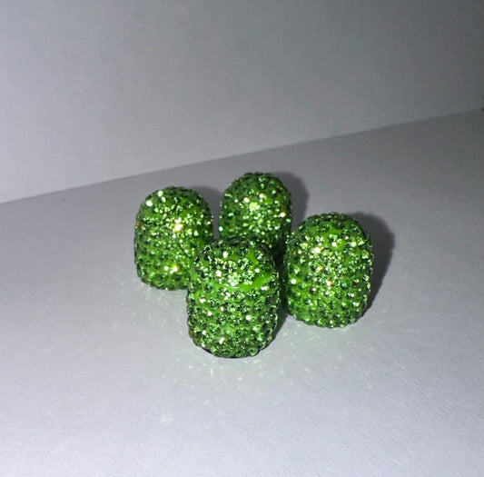 4x Peridot Light Green Emerald Tire Valve Caps Bling Diamond Luxury Crystal Embellishment Universal Round Car Bicycle Motorcycle Bike SUV
