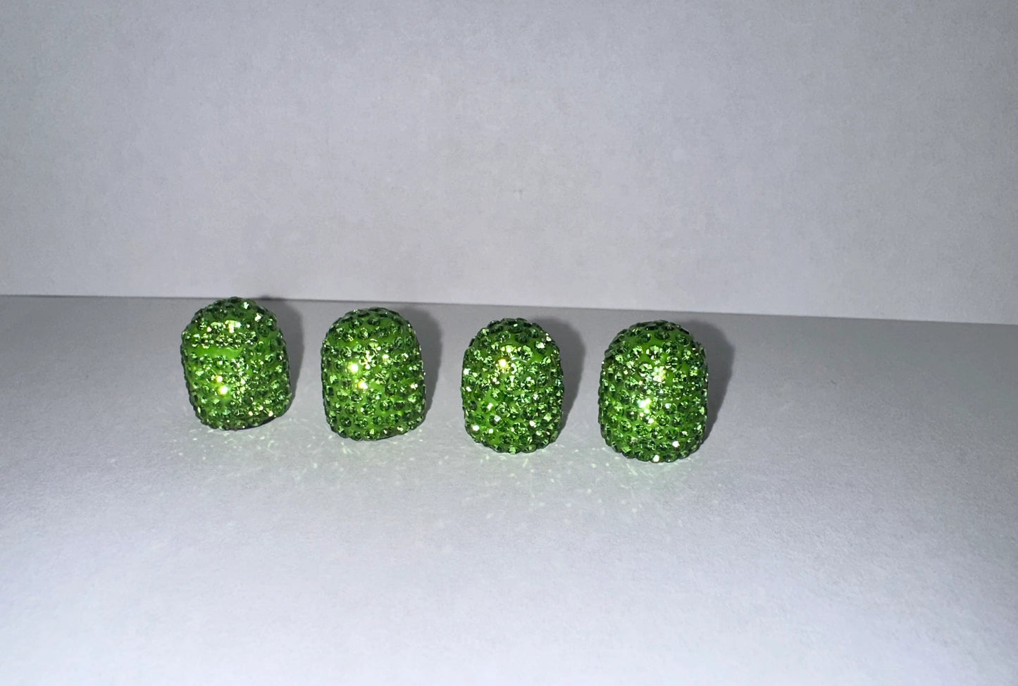 4x Peridot Light Green Emerald Tire Valve Caps Bling Diamond Luxury Crystal Embellishment Universal Round Car Bicycle Motorcycle Bike SUV
