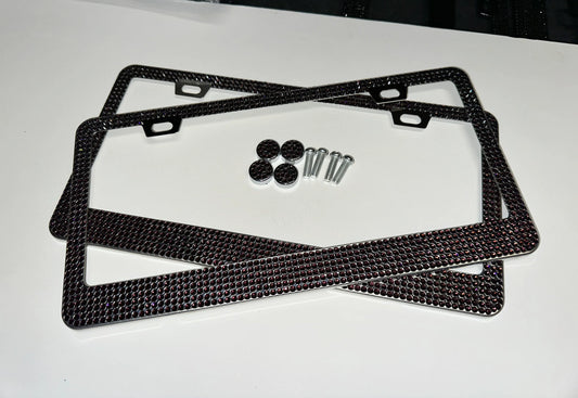 2 Luxury Plum Dark Eggplant PURPLE Diamond Crystal License Plate Frame anti-theft Sparkle Lux Cover Holder Bling Caps Made With Crystal