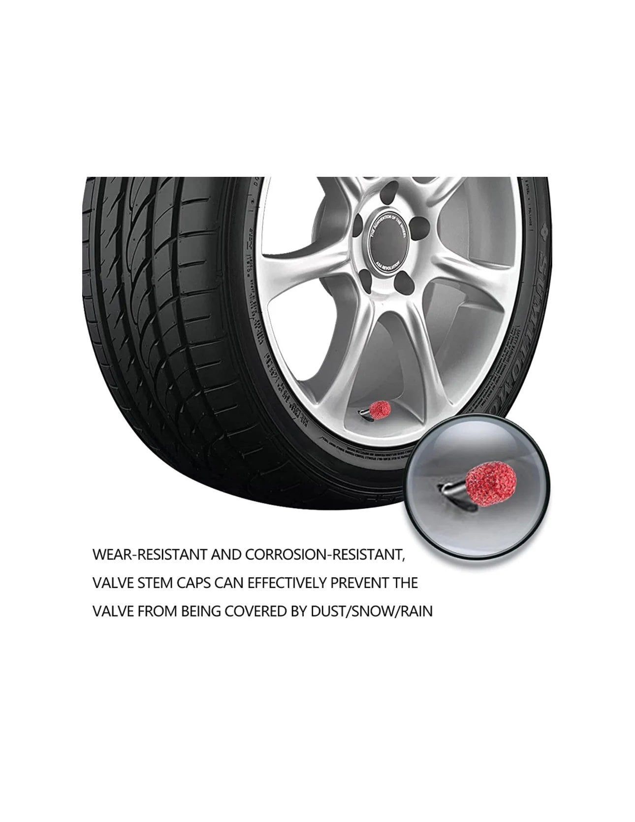 6 pc Bling SET Red Light Siam 4 Tire Valve Caps 2 Ignition Rings AC Knob Diamond Luxury Crystal Embellishment Car SUV Motorcycle Bike