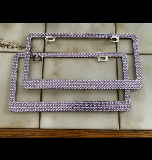 2 Luxury Crystal Blueberry VIOLET PURPLE Tanzanite Diamond License Plate Frame Sparkle Lux Cover Holder Bling Caps