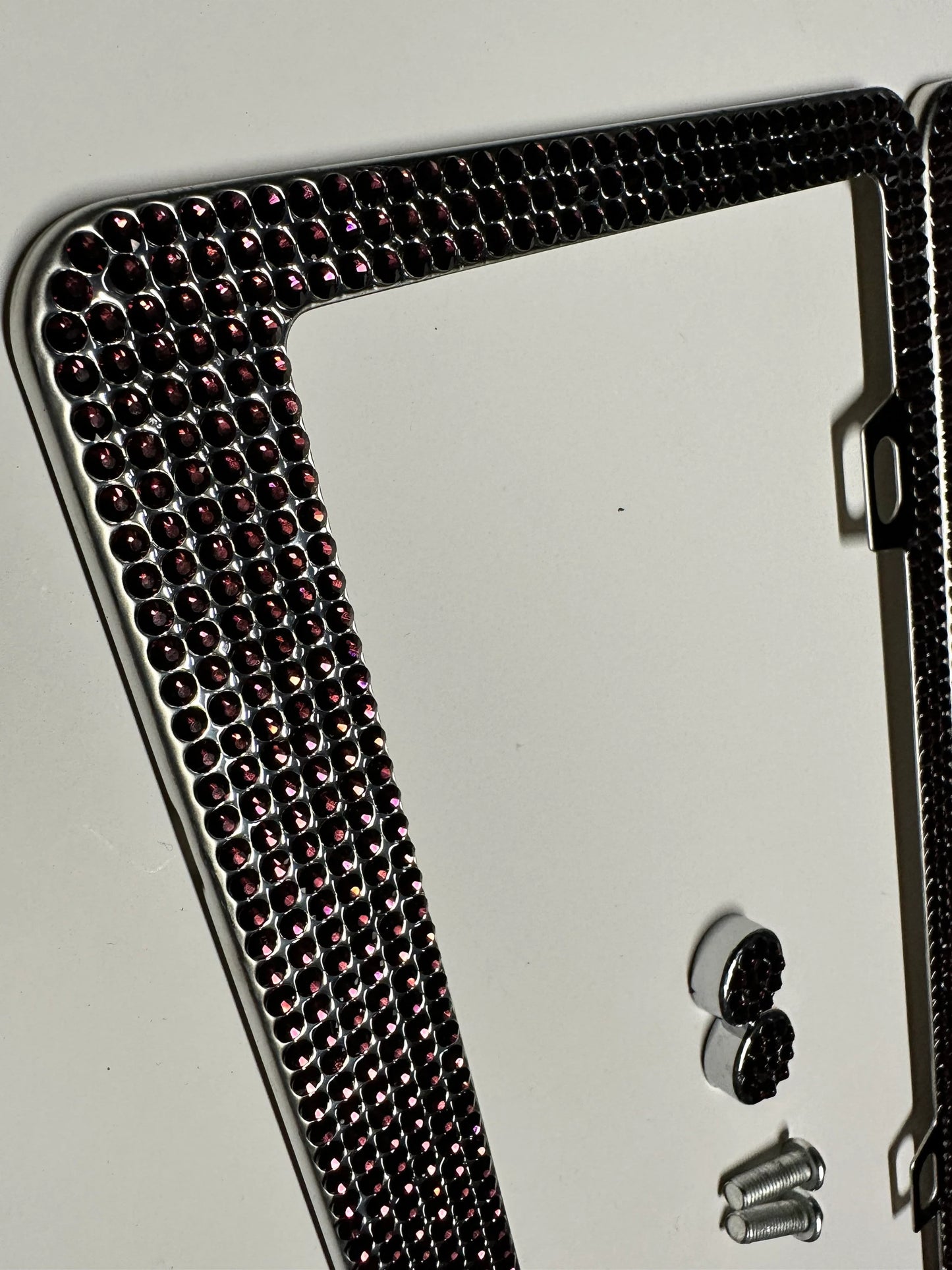 2 Luxury Plum Dark Eggplant PURPLE Diamond Crystal License Plate Frame anti-theft Sparkle Lux Cover Holder Bling Caps Made With Crystal