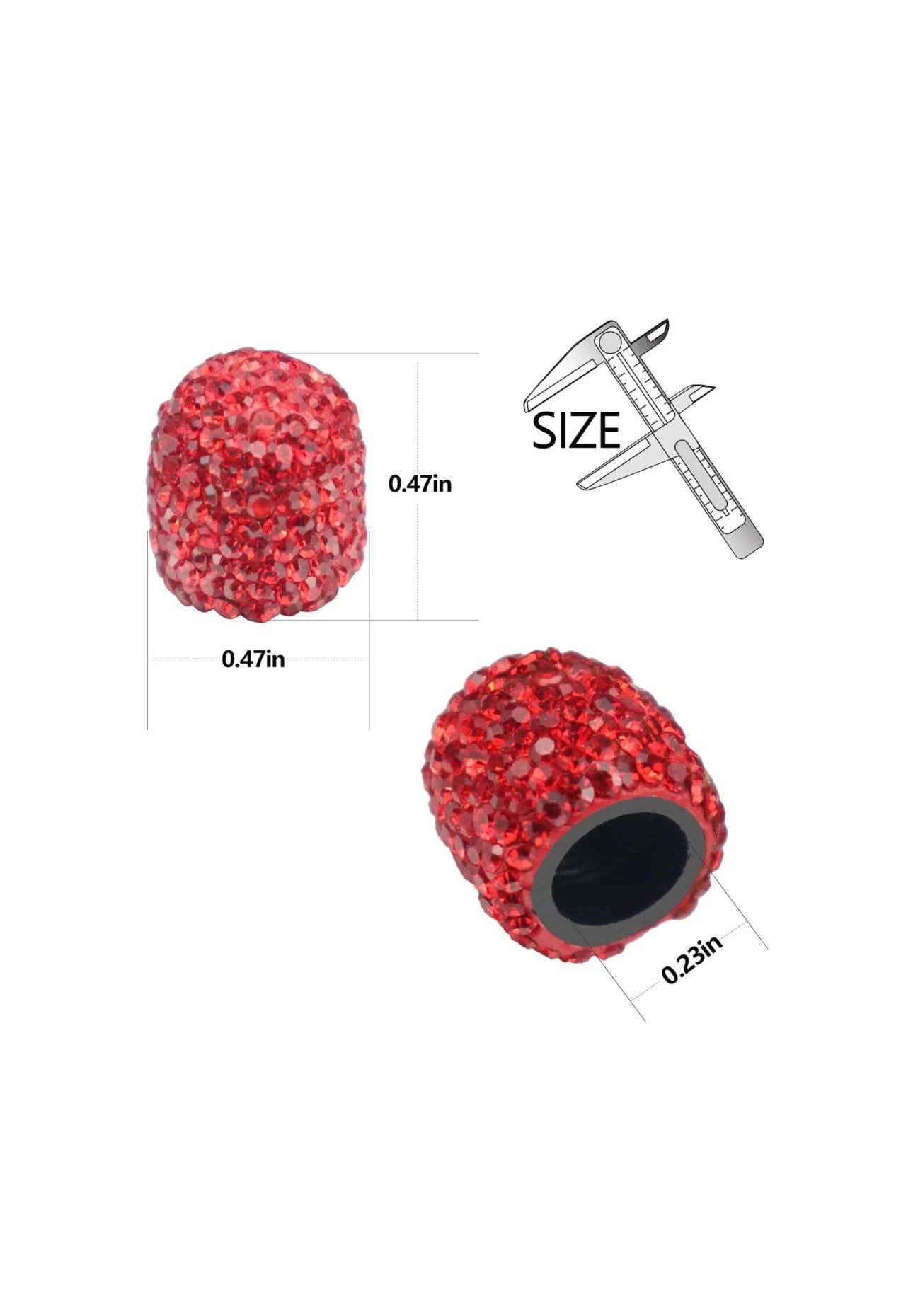 6 pc Bling SET Red Light Siam 4 Tire Valve Caps 2 Ignition Rings AC Knob Diamond Luxury Crystal Embellishment Car SUV Motorcycle Bike