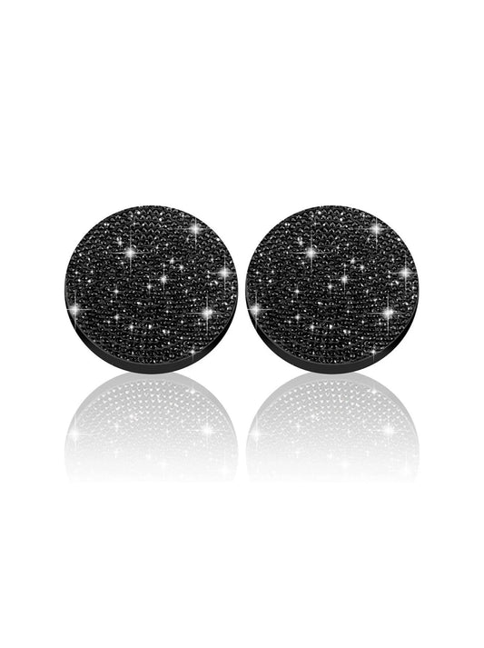 2 Jet Black Encrusted Full Blacked Out Coasters Cup Holder Insert Bling Diamond Luxury Crystal Embellishment Round Car SUV Anti-Slip Coaster