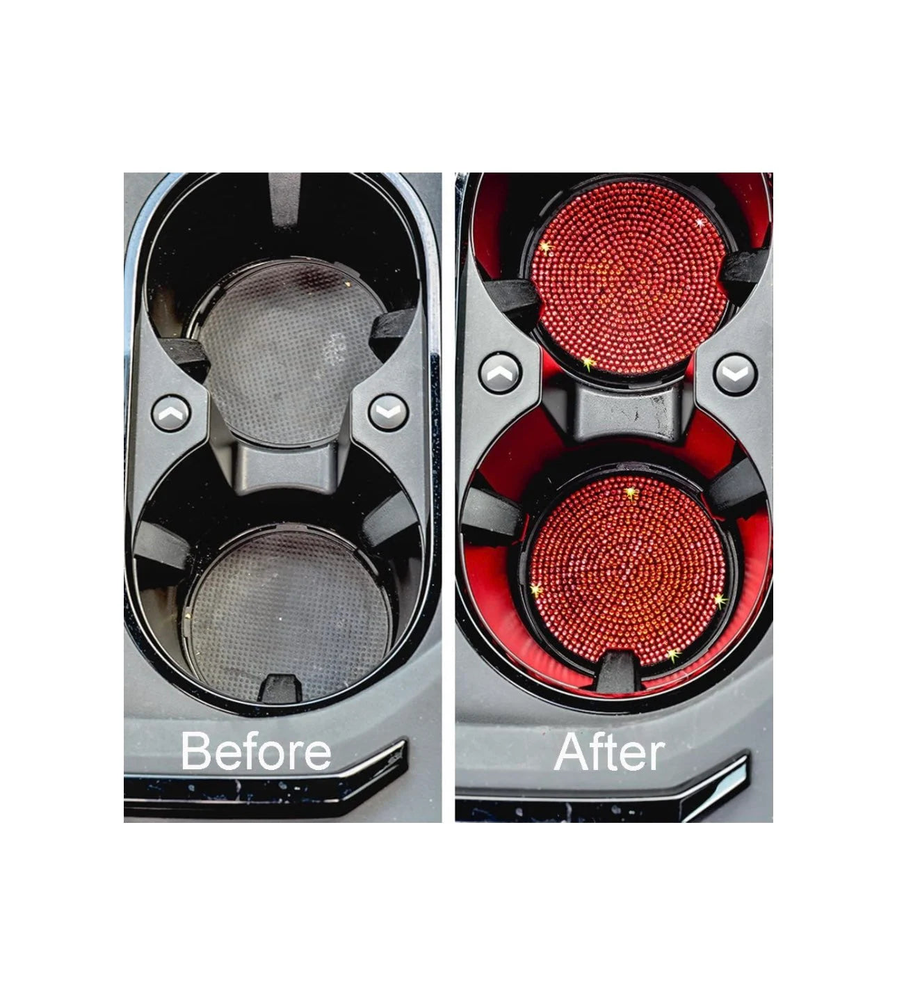2 Ruby Red Light Siam Diamond Encrusted Crystal Coasters Cup Holder Insert Bling Diamond Luxury Embellishment Round Car Decor SUV Coaster