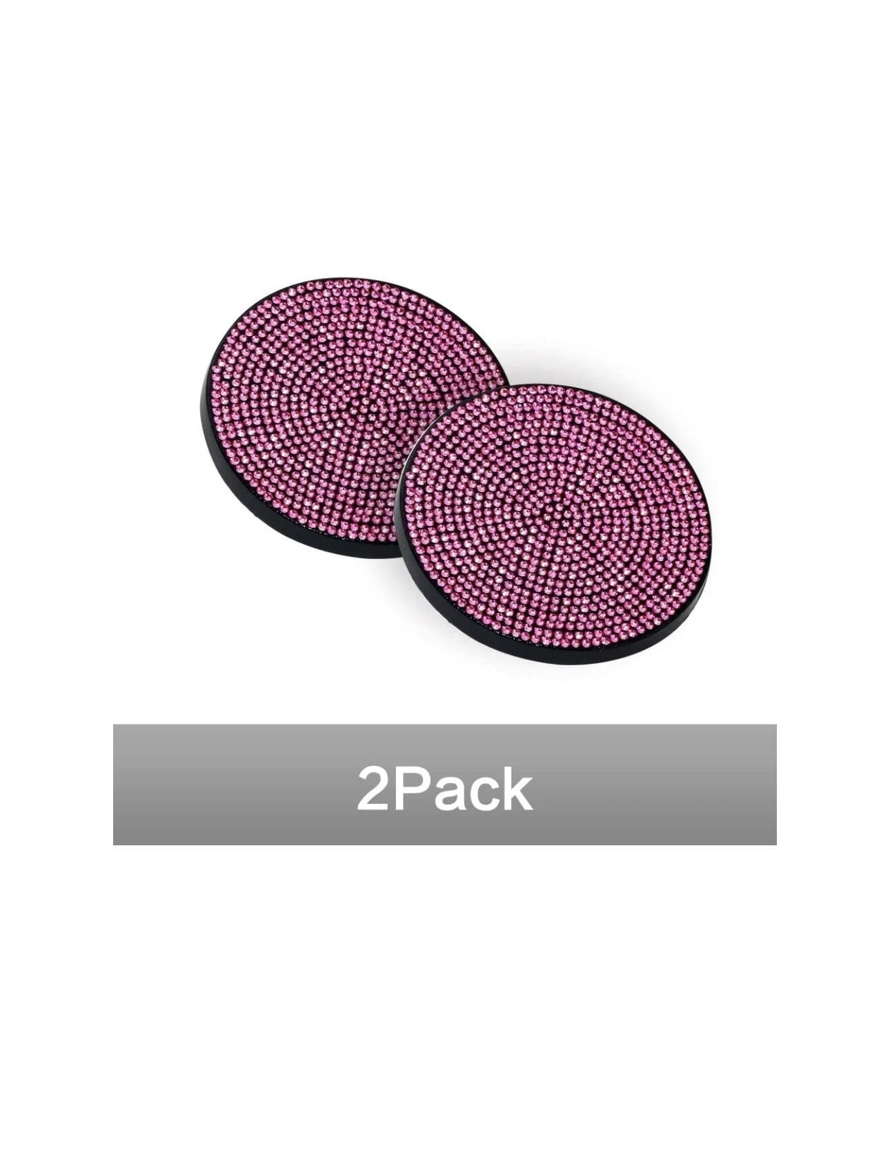 2 Hot Pink Fuschia Rose Diamond Fully Encrusted Crystal Coasters Cup Holder Insert Bling Luxury Embellishment Round Car Decor SUV Anti-Slip