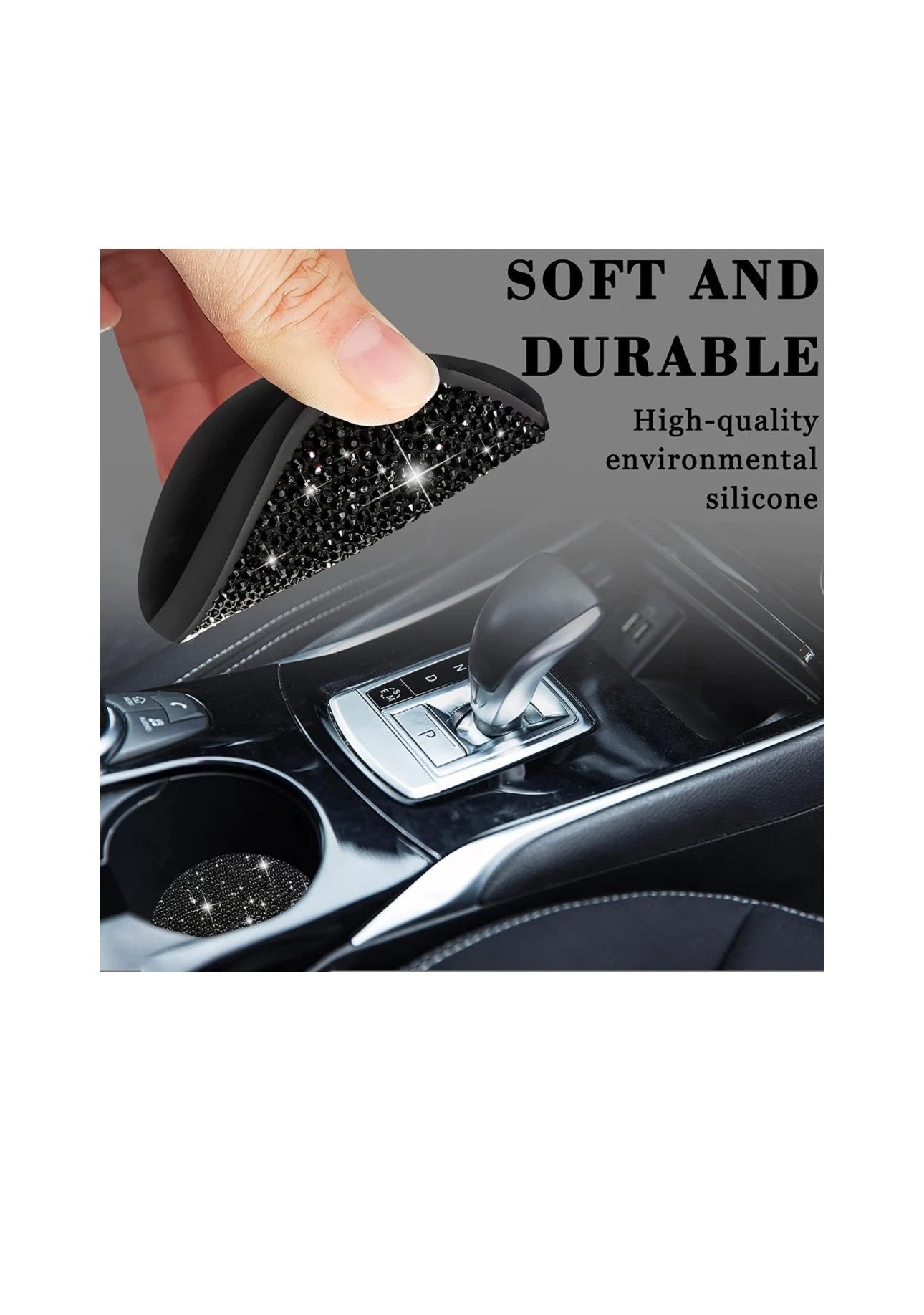 2 Jet Black Encrusted Full Blacked Out Coasters Cup Holder Insert Bling Diamond Luxury Crystal Embellishment Round Car SUV Anti-Slip Coaster