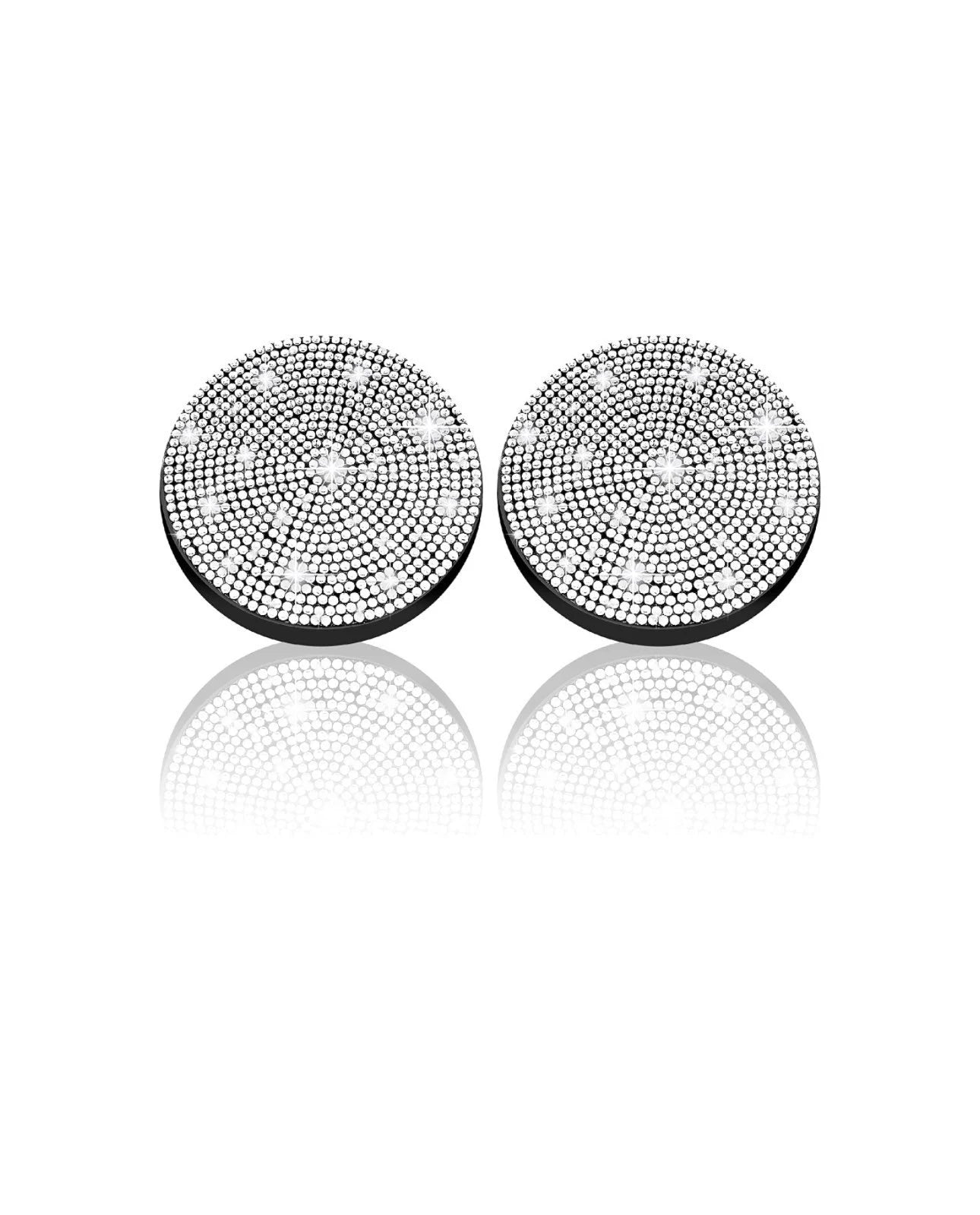 2 White Diamond Fully Encrusted Crystal Coasters Cup Holder Insert Bling Diamond Luxury Embellishment Round Car Decor SUV Anti-Slip Coaster