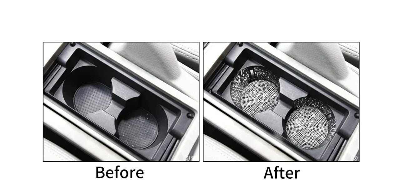 2 White Diamond Fully Encrusted Crystal Coasters Cup Holder Insert Bling Diamond Luxury Embellishment Round Car Decor SUV Anti-Slip Coaster