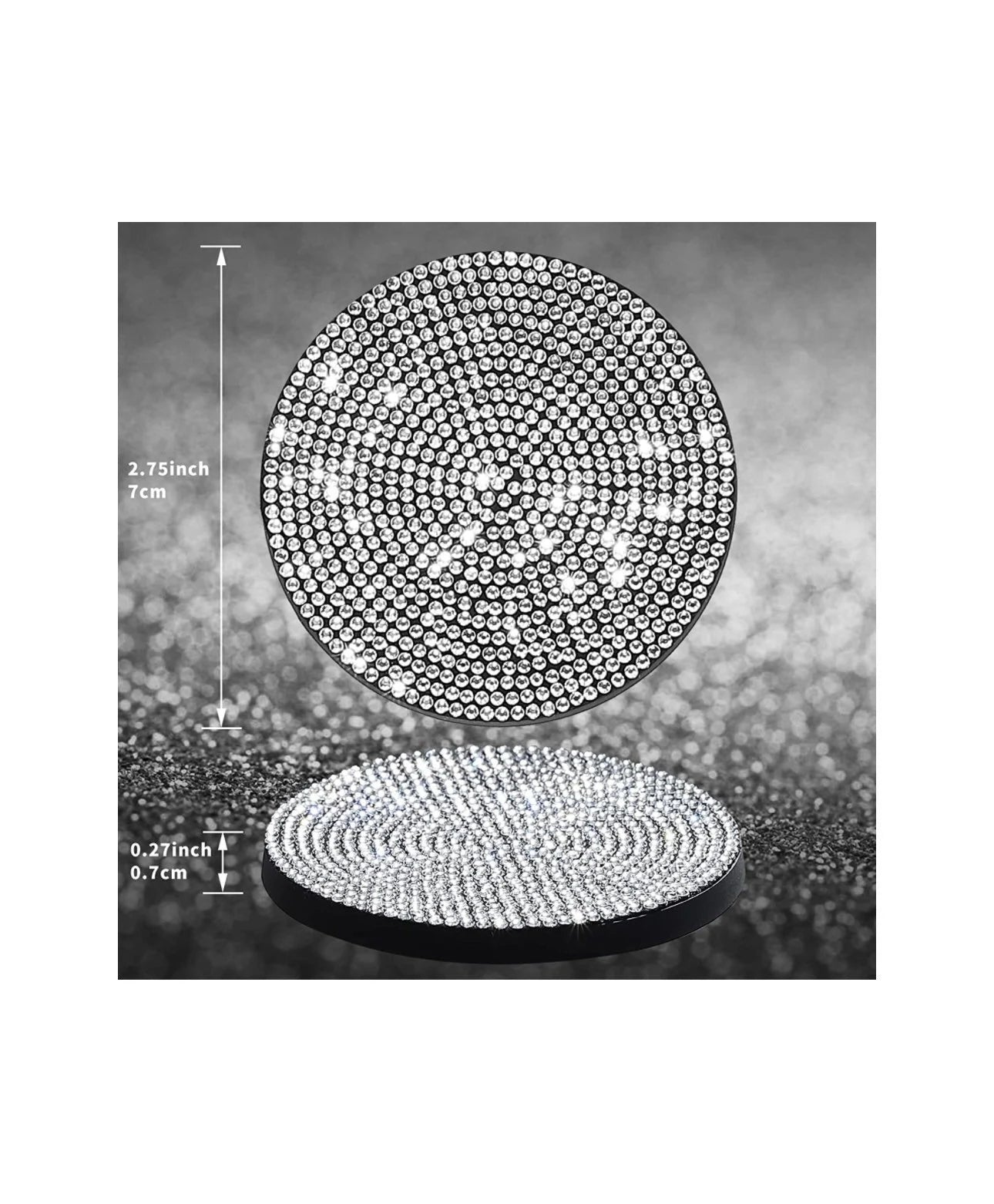 2 White Diamond Fully Encrusted Crystal Coasters Cup Holder Insert Bling Diamond Luxury Embellishment Round Car Decor SUV Anti-Slip Coaster