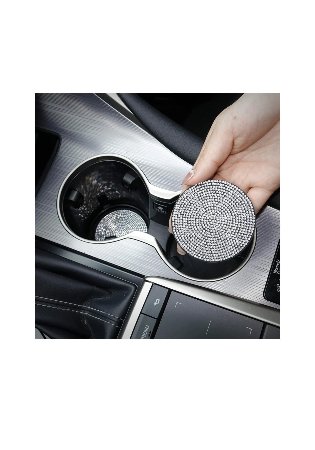 2 White Diamond Fully Encrusted Crystal Coasters Cup Holder Insert Bling Diamond Luxury Embellishment Round Car Decor SUV Anti-Slip Coaster